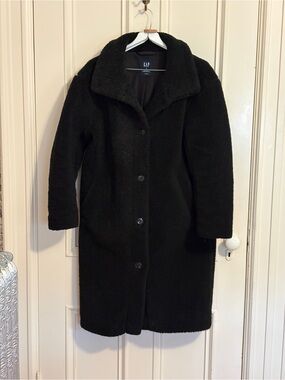 GAP Womens Black Plush Teddy Long Coat Small
